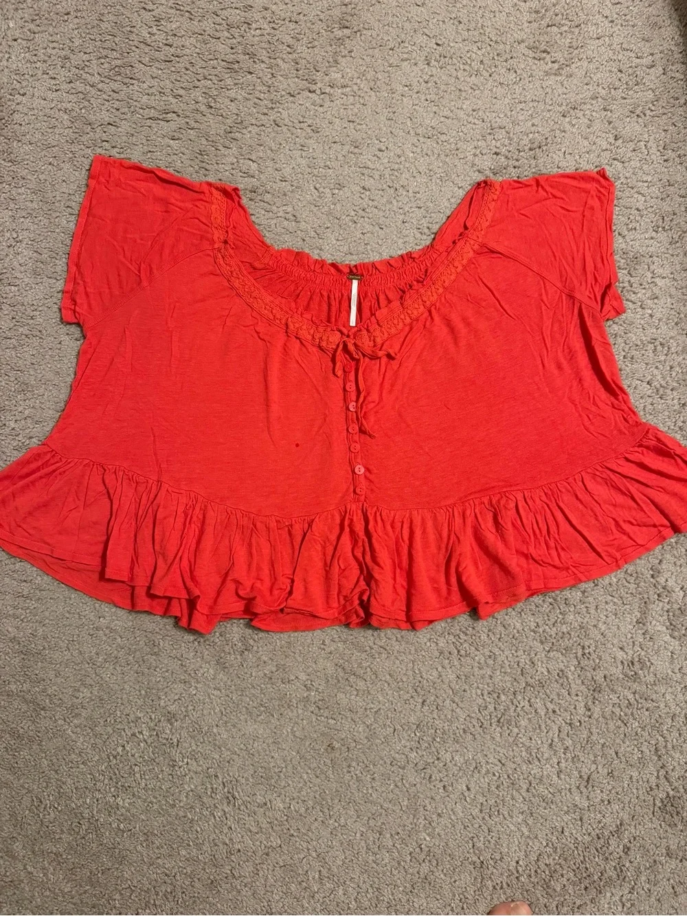 Free People Red Ruffle Hem Women’s Top